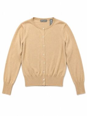 Kate Hill 100% Merino Wool Cardigan Sweater Tan Small Petite